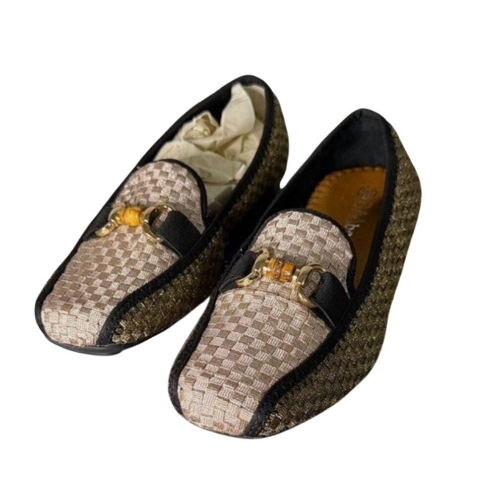 Bernie Mev Lovely Women's Sz 9/40 Bronze Woven Horsebit Bamboo Loafers NWOB